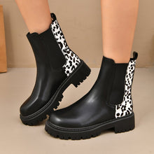 Halbhohe Damenstiefel mit dicker Sohle und kombiniertem Effekt - Elvira – Schwarz/Weiß