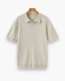 Herren Elegantes Geripptes Poloshirt | Klassisch – Elfenbein
