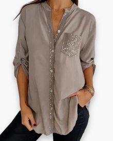 Damen Glitzer Pailletten Top | Festlich Elegant – Khaki
