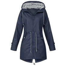 Damen Kapuze Winddichte RegenJacke | Langarm – Marine Blau