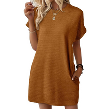 Clariss | Damen T-Shirt Kleid Kurzarm Rundhals Mini Sommer – Dunkelbraun