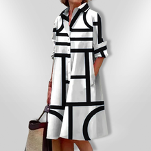 Helena | Midikleid mit geometrischem Muster – Schwarz