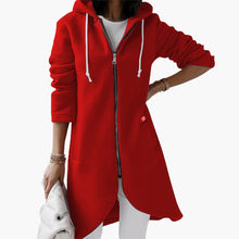 Langer Hoodie mit Reißverschluss für Damen – Rot