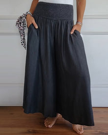 Weite Hose mit Smockbund | Maxi-Länge | Lässiger Fall – Grau