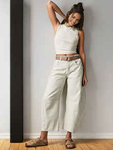 Martina | Damen Weit Geschnittene Jeans mit Nahtdetails – Weiß