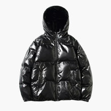 Metallic Winter Pufferjacke für Herren – Schwarz mit Kapuze