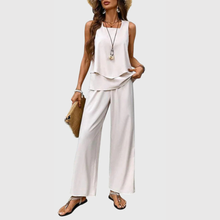 Karin | Damen Zweiteiler Weite Bein Hose Set – Weiß