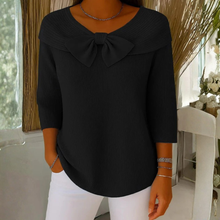 Dorothea | Damen Schleifendetail Dreiviertelärmel Top – Schwarz