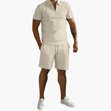 Herren Sommer-Zweiteiler mit Half-Zip-Shirt und Shorts – Khaki