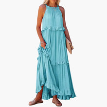 Maxikleid Stufen - Rüschenkleid für Damen, elegant & luftig – Himmelblau