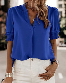 Mia® | Damenbluse mit V-Ausschnitt – Blau