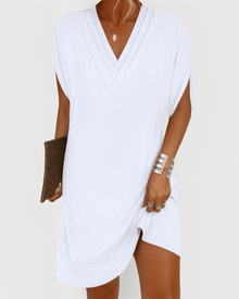 Rachel | V-Neck Casual Dress – Weiß