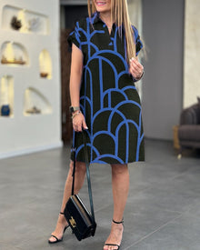 Ellanore - Polo Kleid mit geometrischem Druck – Blau