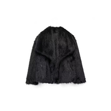 Damen Oversize Kunstpelz Jacke – Schwarz