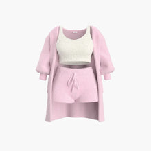 Loungewear Set - Damen Strick Outfit 3-teilig mit Cardigan – Rosa