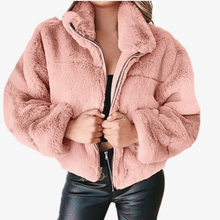 Elegante Teddyjacke mit Reißverschluss und Kragen für Damen – Rosa