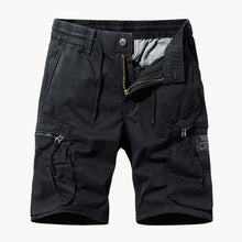 Herren Sommer Cargoshorts mit Reißverschlusstaschen und Kordelzug – Schwarz