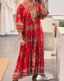 Zonia – Lässiges Bedrucktes Kleid Mit Taschen – Rot