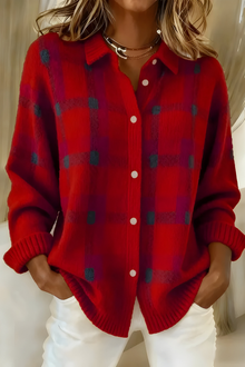 Sarani - Bequeme Langarm Strickjacke – Rot