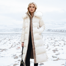 Karin | Damen Schicker Steppmantel mit Gürtel und Kapuze – Weiß