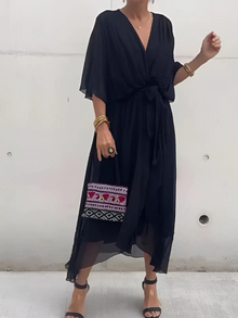 Astrid | Zeitlose Wrap Midi-Kleid – Sort (Næsten udsolgt)