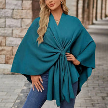 Veronika | Damen Oberteil im Cape-Stil mit Frontknoten – Tiefblau