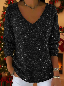 Falyn – Eleganter Pullover Mit V-Ausschnitt Und Glitzer – Schwarz