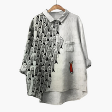 Ruth | Bequemes Vintage-Shirt mit Fisch-Print – Grau