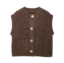 Jovita - Elegante ärmellose Strickweste – Kaffeebraun