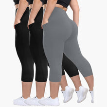 Capri-Leggings Set - Für Damen mit hoher Taille Sport – Schwarz/Schwarz/Grau