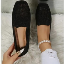 Eulla – gestrickte Ballerinas im Ballett-Stil mit flacher Sohle – Schwarz