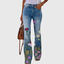 Nicole | Damen Blumen Bedruckte Enge Jeans – Gelbe Blume