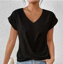 Lässiges V-Shirt | Femininer Schnitt & fließender Stoff | Eleganter Casual-Look – Schwarz