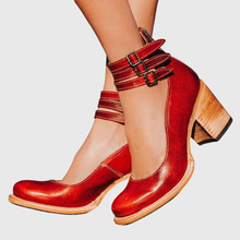 Helene | Damen Schnallenriemen Blockabsatz Stiefel – Rot