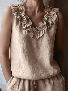 Safiya – Ärmellose Bluse MIT Rüschen Am Ausschnitt – Khaki