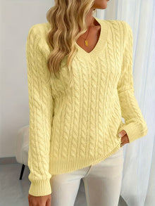 Lenea – Langarm Pullover Mit Zopfmuster – Gelb