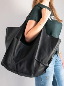 Lunara | Geräumige Ledertasche – Schwarz