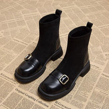 Damen Knöchel Stiefel eng anliegende Silhouette dekorative Schnalle - Rebeca – Schwarz