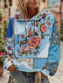 Norella – Langärmliges Kapuzenshirt MIT Blumen-patchwork – Blau