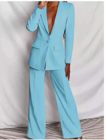 Véronique | Mode Business Damenbekleidung Langarm Hose Anzug – Hellblau