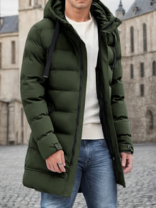 Elegante Baumwoll-Kapuzen-Winterjacke Mit Kordelzug, Großem Taschen, Für Herren | Ideal für Winter – Grün