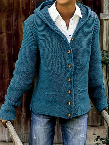 Bressan – Elegante Strickjacke Mit Langen Ärmeln Und Kapuze – Meeresblau