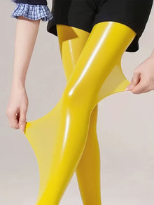 Bekah – Hochglänzende Stretch Strumpfhose Mit Fußteil – Gelb