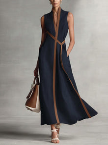 Rysella - Raffiniertes Wickel-Maxikleid aus Leinenmix – Marineblau