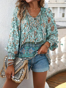 Bluse mit Boho-Muster | Lange Ärmel | Luftig und Verspielt – Hellgrün