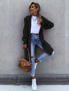 Warme Lange Einfarbige Gestrickte Strickjacke Für Damen | Ideal für Herbst und Winter – Schwarz