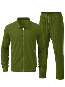 Warmer Einfarbiger Reißverschluss Trainingsanzug Mit Jacke Und Jogginghose Für Herren | Perfekt für Outdoor-Aktivitäten – Armeegrün
