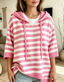 Kiera – Übergröße Kapuzenpullover Mit Streifenmuster – Rosa