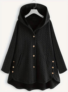 TARA – Damen-Wintermantel – Eleganter Gefütterter Mantel mit Kapuze – Schwarz