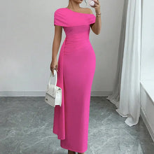 Lisete - Elegantes Ein-Schulter-Ausschnitt  Maxikleid – Dunkelrosa